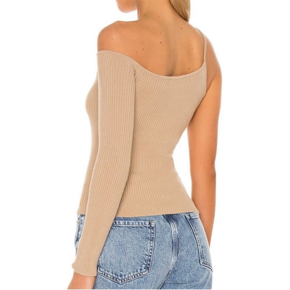 H:OURS One-Shoulder Tan Ribbed Top - Picture 3 of 7